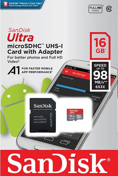 SanDisk Ultra microSD 16GB Class 10 UHS-I A1 (98 Mb/s) 