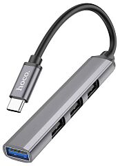 USB-C Хаб HOCO HB26 4 in 1 3хUSB 2.0  1xUSB 3.0 (серый)