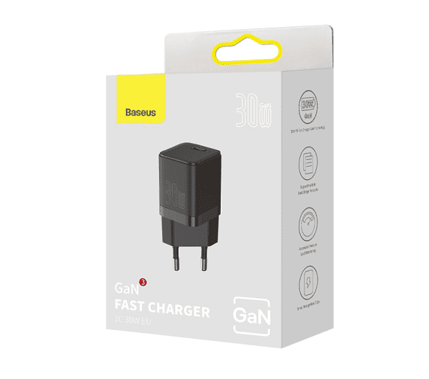 Зарядное устройство BASEUS GaN3 USB-C, 3A, 30W, черный (CCGN010101) - 6